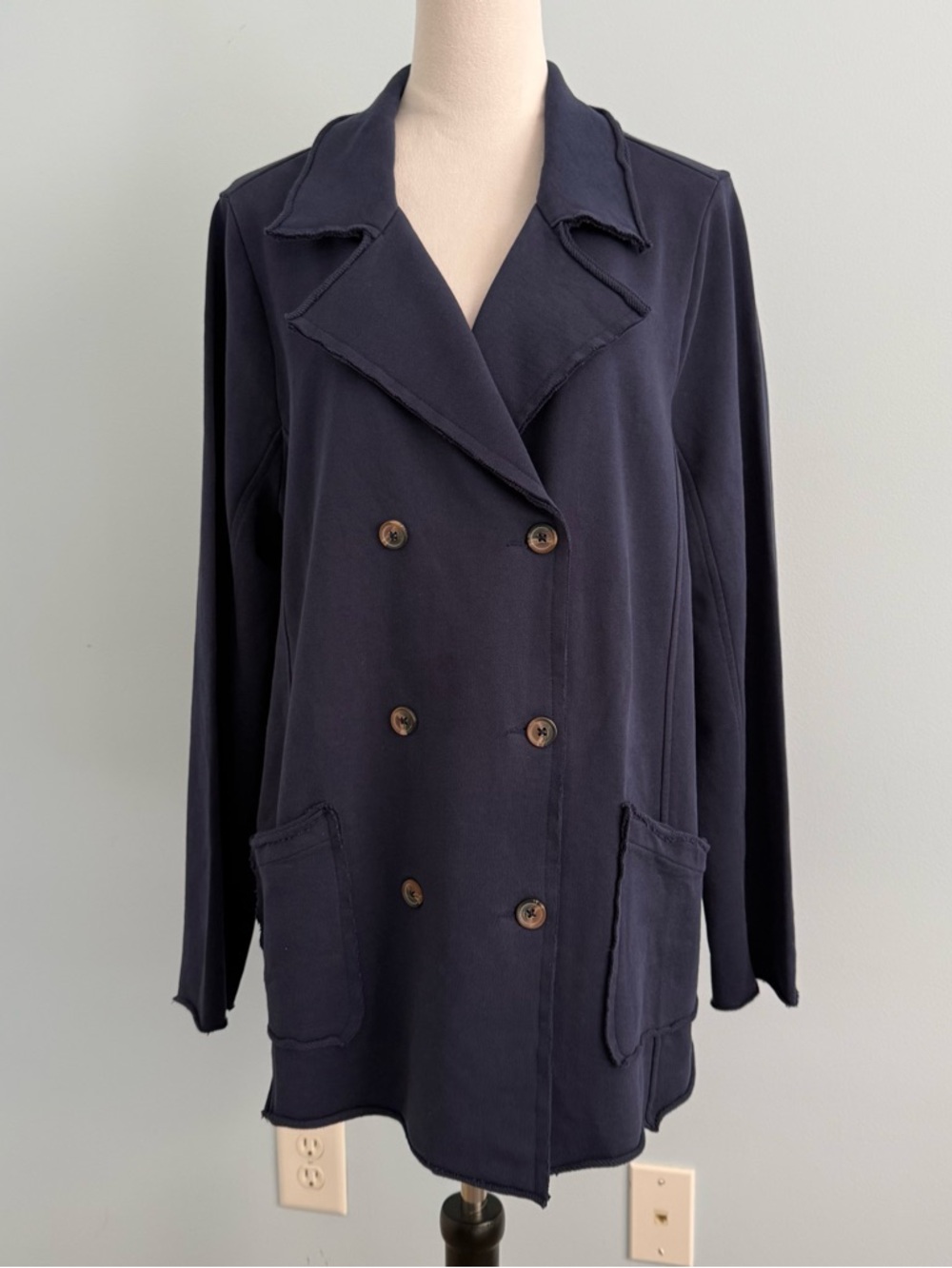 Soft Surroundings Long Sleeve Button Down Cotton Navy Cardigan Size XL‎